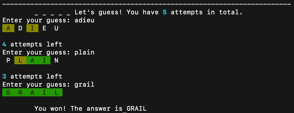 Wordle in terminal example